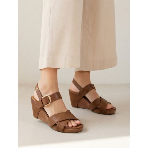 Sandales Marron En Cuir Talons Compensés Taille 36 Dees Shoes