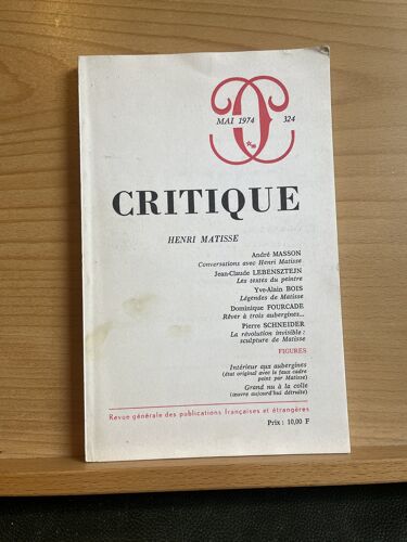 Revue Critique N°324 Mai 1974 Henri Matisse