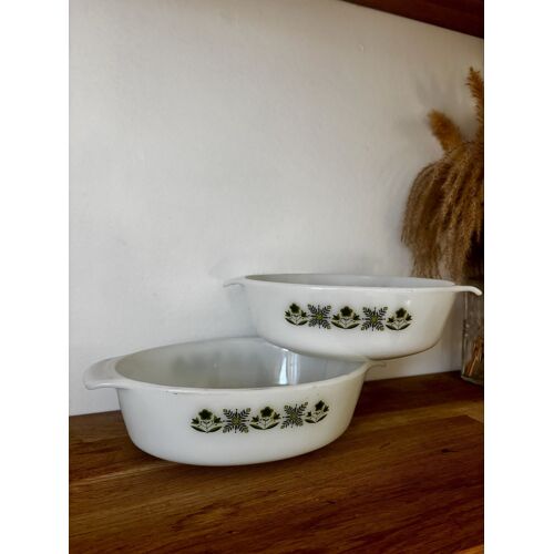 Lot De Deux Plats Anchor Hocking Motif Vert Vintage