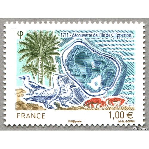 300ème Anniversaire De La Découverte De L'Île De Clipperton Année 2011 N° 4611 Yvert Et Tellier Luxe