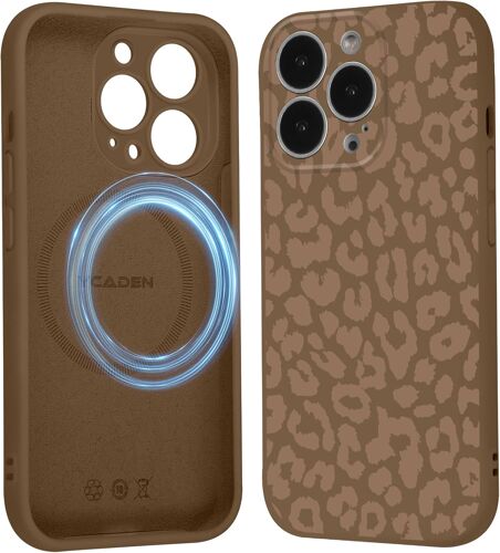 KALANKA-Coque Magnétique pour iPhone 16 Pro 6,3"", Compatible avec MagSafe, Aesthetic Léopard Motif Etui Automne Dessin Fille Case, Souple Silicone Liquide Mince TPU Antichoc Housse Cover, Brun