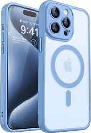 KALANKA-Coque Magnétique pour iPhone 15 Pro Max 6,7 Pouces, Compatible avec MagSafe, [Protection Complète de l'appareil Photo] Fond Mat Translucide, Bleu Clair