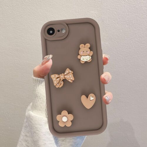 KALANKA-Coques pour iPhone 7/8/iPhone SE 2022 /SE 2020 4,7'', Étui Aesthetic Fille Noeud Papillon Modèle 3D Dessin Cute Marron Souple Case Housse de Antichoc Camera Protection Cover Cadeau Femme, 03