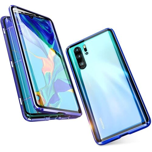 KALANKA-Coque pour Huawei P30 Pro Adsorption Magnétique Housse Métal Cadre Avant arrière Verre trempé Alliage D'aluminium 360 degrés Antichoc Cas Cover Case - Bleu