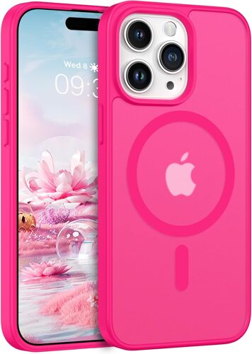 KALANKA-Coque pour iPhone 13 Pro Max, Magnétique Fort [Compatible avec MagSafe] Mat Lisse Translucide Protection de Qualité Fine Mate Coque de Téléphone Aimanté pour iPhone 13 Pro Max Rose Fluo