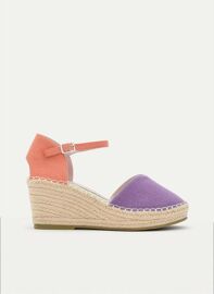 Espadrilles Compensées Bicolores Lila Et Corail Avec Bracelet