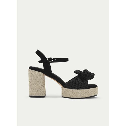 Sandale Noire Avec Fleur En Jute Et Talon Large
