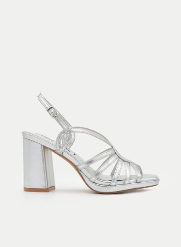 Sandale Argentée Métallisée Talon Large Avec Lanières
