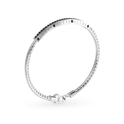 Bracelet Homme Guess Collection Legacy - Acier Argenté Avec Plaque Cristaux Noirs Et Logo Gravé