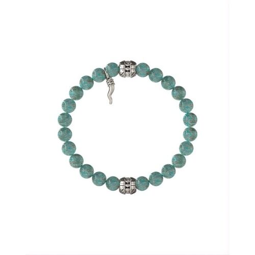 Bracelet Homme Guess Collection Lion King - Perles En Pierre Naturelle Vert Turquoise Avec Charm Corne Italienne