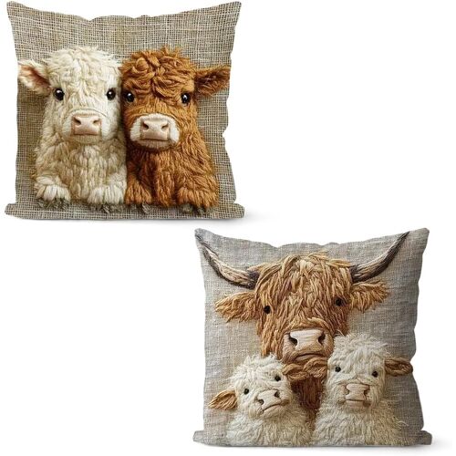 Kalanka-Vache Housse De Coussin 2 Pièces Housse De Coussin Pour Canapé Vache Highland Imprimé Taie D'oreiller Carrée Décoration Maison Pour Bureau Fauteuil 45 X 45 Cm