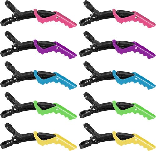 Kalanka-Lot De 10 Pinces Crocodiles Professionnelles Pour Coiffer, Sectionner, Pinces À Cheveux En Plastique Avec Poignée Antidérapante Et Dents Larges Pour Salon De Coiffure À La Maison 