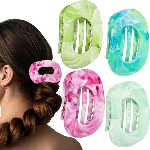 Kalanka-Lot De 4 Pinces À Cheveux Plates Pour Cheveux Épais, Fins Et Fins, Pour Femmes Et Filles, Imprimé Marbre, Antidérapant, Forte Tenue, Soins De La Peau, Maquillage, Accessoires, Vert, Rose 