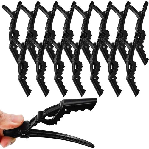 Kalanka-Set De 15 Pinces À Cheveux De Coiffeur, Noir, Crocodile, Classique 