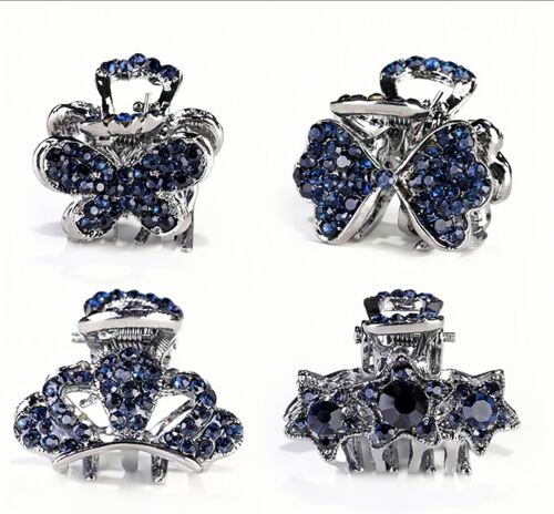 Kalanka-Lot De 4 Mini Pinces À Cheveux En Métal Avec Strass Bleus - Petites Pinces À Cheveux Antidérapantes Vintage Pour Femmes Et Filles 