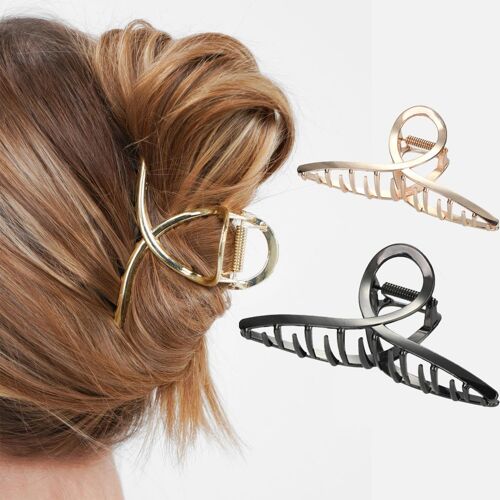 Kalanka-Lot De 2 Pinces À Cheveux Vintage Griffes Requin ¿ Grandes Pinces Métal Gelée Antidérapantes Femmes Filles 