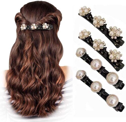 Kalanka-Lot De 4 Pinces À Cheveux Tressées En Pierre De Cristal Étincelante Avec 3 Petites Pinces, Épingles À Cheveux En Forme De Perle, Pinces À Cheveux Tressées Avec Strass Pour Filles Et Femmes 