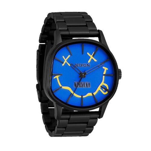 Montre Nixon Sentry Nirvana Wobble Limited Edition - Boîtier Et Bracelet Acier Noir Avec Cadran Bleu Électrique