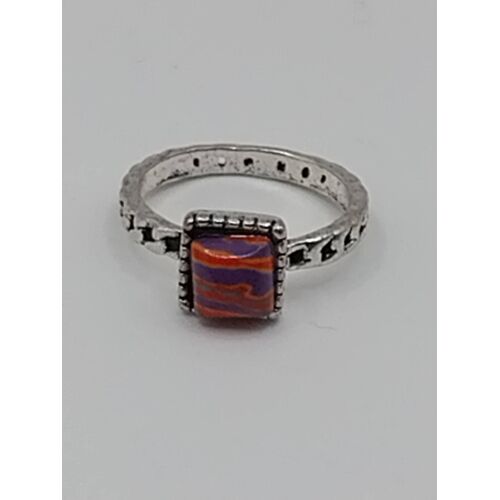 Bague Métal Argenté,Forme Carré,Pierre Resine Rouge Et Violet,Taille 18.15 Mm