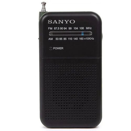 Radio de poche AM/FM - Sanyo - Tuner AM/FM - Prise casque - Fonctionne avec 2 piles AAA - Portable - Vert - 3x6x8 cm