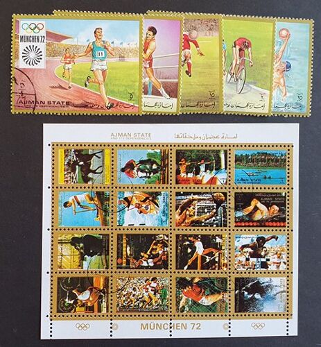 Emirats Ajman Oblitéré Lot De 5 Timbres + 1 Planche De 16 De 1972