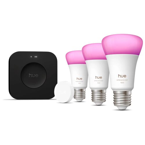 Philips Hue White And Color Ambiance Kit De Démarrage : Trois Ampoules E27 + Smart Button + Hue Bridge Pro