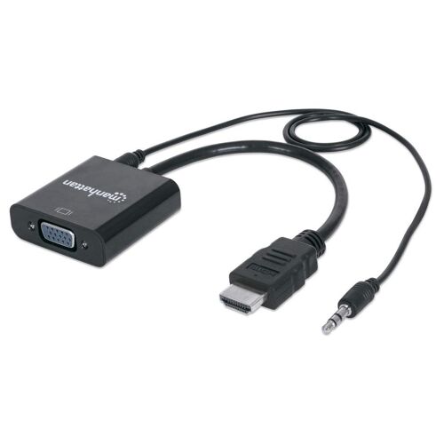 Manhattan 151559 câble vidéo et adaptateur 0,3 m HDMI + 3.5mm VGA (D-Sub) Noir
