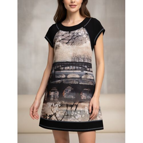 Robe Courte Manches Courtes Noire Imprimée Taille 3 Neuve