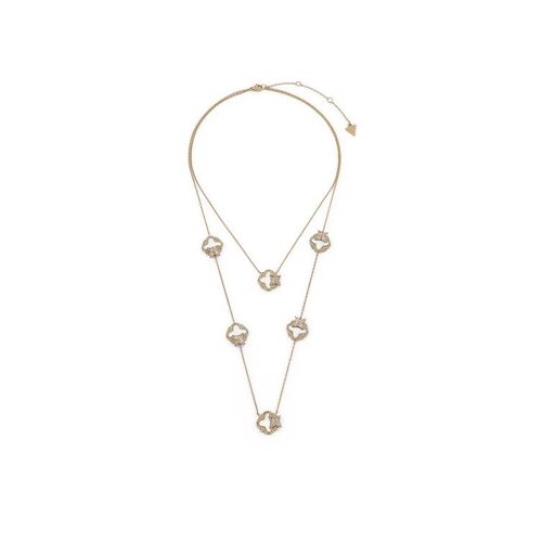 Collier Double Rang Femme Guess Secret Garden Jubn05581jwygt/U - Acier Doré Avec Motifs Trèfles Fleur Et Cristaux