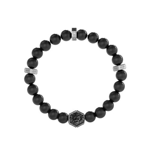 Bracelet Homme Guess Lion Jumb06005jwstbkt-U En Perles D'onyx Mat Et Acier Vieilli - Design Avec Tête De Lion