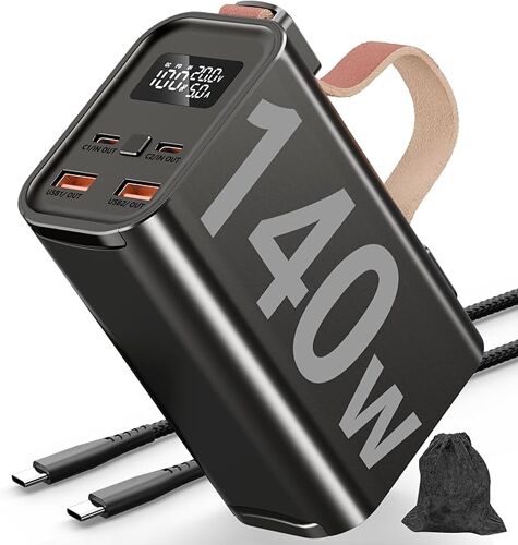 Batterie Externe 50000mah 140w Charge Rapide Pd 3.1 Qc 4.0 Usb-C | Power Bank Haute Capacité Avec Écran Led, 4 Ports | Compatible Pc Portable, Mac, Smartphone ¿ Noir Gris