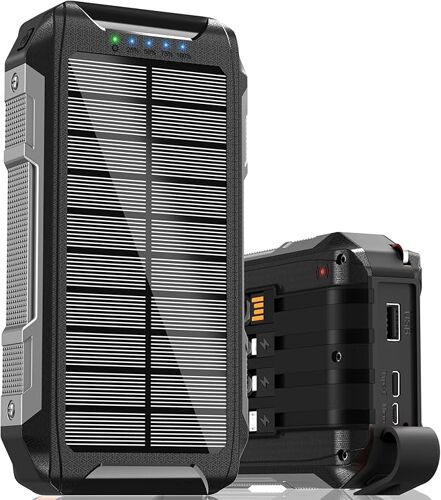 Batterie Externe Solaire 26800mah Charge Rapide 30w Usb-C Power Bank Magnétique Sans Fil Avec 4 Câbles Intégrés, 7 Ports, Lampe Led, Étanche Camping Voyage ¿ Noir