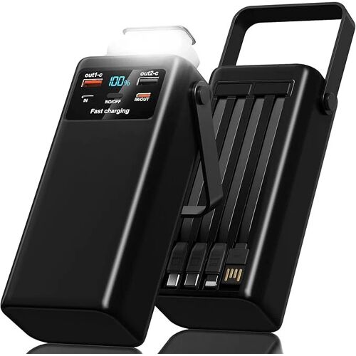 Batterie Externe 60000mah Power Bank Pd45w Charge Rapide Usb-C ¿ 4 Câbles Intégrés, Lampe Led, Affichage Digital