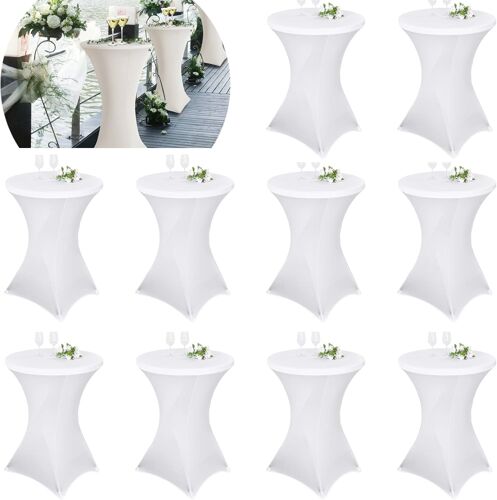 Ulteronixshop-Lot De 10 Nappes À Coins Carrés Extensibles En Spandex Pour Cocktail 80x110cm Table Haute Ajustée Blanche, Nappe Ronde De Cocktail Pour Table De Banquet De Cocktail De Mariage (Blanc)