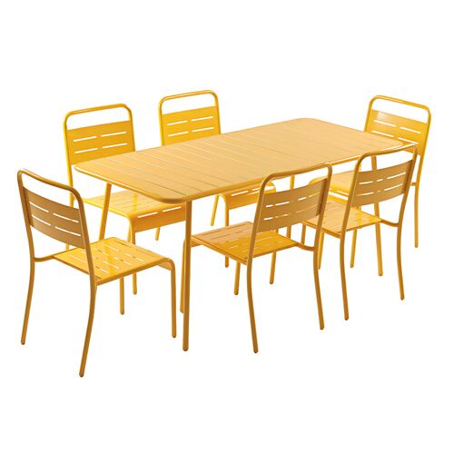 Bergame - Ensemble Table De Jardin 160 Cm Et 6 Chaises Jaune