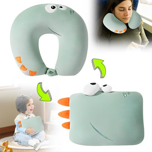 Ulteronixshop-Coussin Voyage Enfant, 2-En-1 Oreiller Voyage Enfant, Forme En U-Souple Coussin De Voiture E-Nfant, Mignon Dinosaure Coussin Avion Pour E-Nfants, Adultes (Vert)