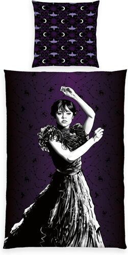 Ulteronixshop-Parure De Lit Wednesday, Taie D'oreiller Env. 80 X 80 Cm, Housse De Couette Env. 135 X 200 Cm, Avec Fermeture Éclair Et Motif Réversible, Noir, 100 % Coton