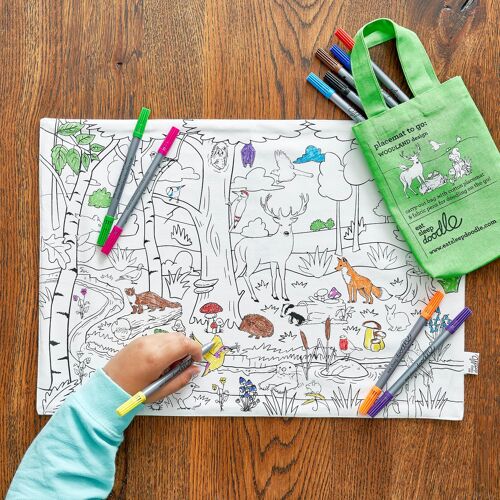 Ulteronixshop-Set de table à colorier pour enfants avec 10 marqueurs lavables ¿ 33 x 47 cm ¿ Animaux de la forêt colorez votre propre set de table activités naturelles ¿ Ultra lavable et réutilisable