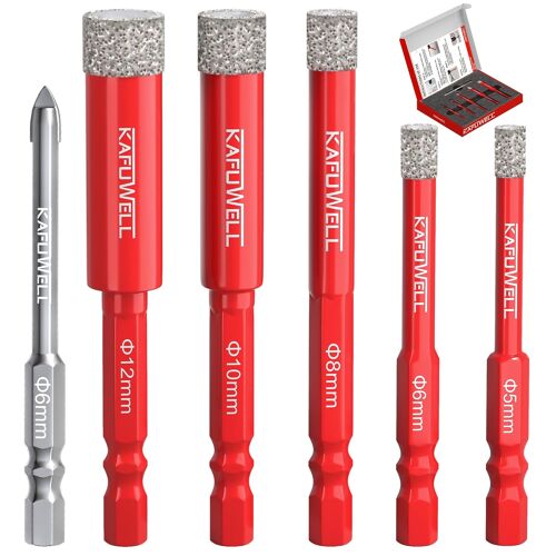 Ulteronixshop-6 Pièces Foret Diamant Carrelage, Foret Diamant Cerame avec 5,6,8,10,12 mm, Foret en Carbure de 6 mm, Hexagonale de 1/4"",pour Carrelage Céramique Quartz Verre Granit Brique Marbre Porce