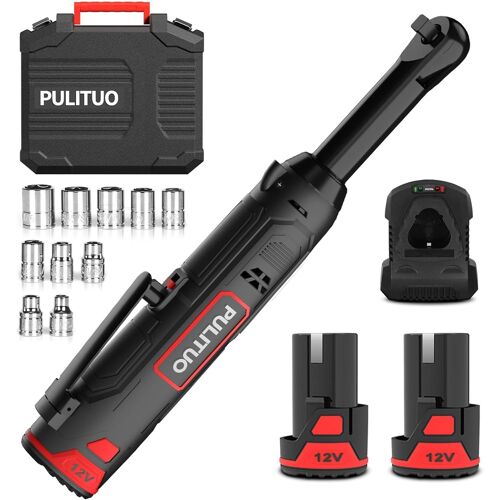 SUBZONAL-Jeu de clés à cliquet électriques à col rallongé 12 V 3/8"" avec 2 batteries de 2,0 Ah et charge rapide, cliquet sans fil 300 tr/min avec 10 inserts