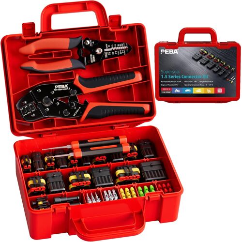 SUBZONAL-Kit de Pince à Sertir Étanche pour Connecteurs de Voiture | Convient pour câbles de 0,34 à 2,5 mm² | Avec connecteurs 1-6 pôles, pince à dénuder et outil de traction, pour voitures, motos, e