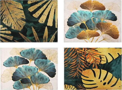 Ulteronixshop-Lot de 4 Sets de Table Lin Turquoise et Ginkgo Dorées Feuilles Motif Set Table Lavable Imperméables Antidérapant Set de Table pour Table de Salle à Manger Cuisine Usage Quotidien Dîners