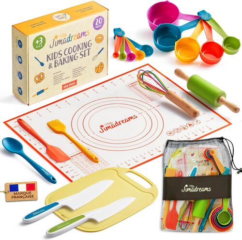 Ulteronixshop-Kit Cuisine Enfant Montessori avec Couteaux Sécurisés - Vrais Ustensiles de Cuisine Enfant sans BPA, Kit Patisserie, Set Couteau et Planche à découper, Coffret Cadeau Petit Chef dès 3 A