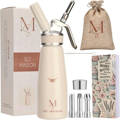Ulteronixshop-Siphon Chantilly 500ml- Design Crème Vintage- Cahier De Recettes À Compléter- Siphon Cuisine En Aluminium Pour Crème Chantilly Et Mousses- Matériel De Pâtisserie Professionnel