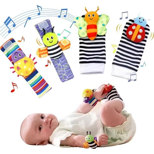 Ulteronixshop-Chaussettes Et Bracelets Hochet Bébé - Set Sensoriel 4 Pièces (2 Chaussettes + 2 Bracelets) - Jeux Éducatifs 0-12 Mois, Stimule L'audition Et La Coordination, Idée Cadeau Pour Bébé