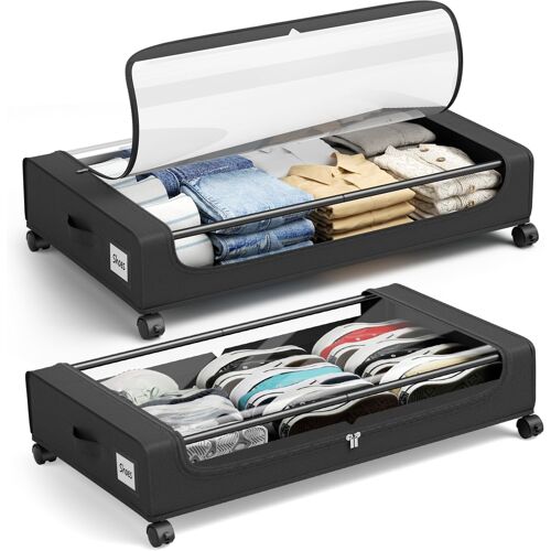Ulteronixshop-Lot de 2 boîtes de rangement sous le lit avec roulettes, bacs de rangement à chaussures avec fenêtre transparente renforcée, grand tiroir de rangement sous le lit pour vêtements, couver