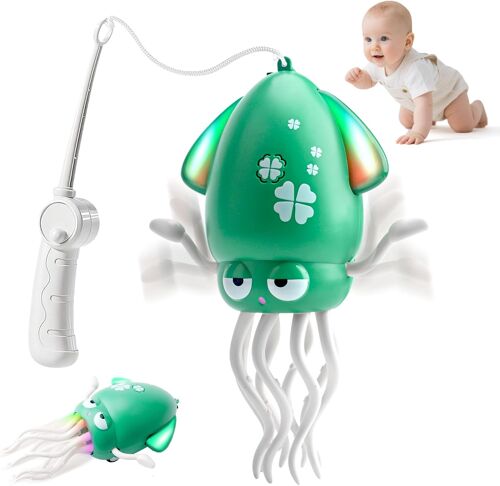 Ulteronixshop-Jouet Poulpe Dansant, Electrique Danse Octopus Jouet avec Musique/Lumières/Canne à Pêche, Jouets Pieuvre Rampante Rechargeable avec Capteur D'évitement d'obstacles pour 3+ Enfants