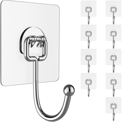 KALANKA-Crochets Adhésifs Mural Solides Grande Capacité 20kg(MAX), Lot de 10 Sans Perçage, Démontables et Sans Trace, Imperméables et Antirouille, Multiusage pour Salle de Bain, Cuisine, Maison