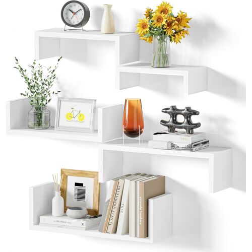 Ulteronixshop-Etagere Murale blance Lot de 5, Étagère Murales Bois Suspendue, Etagere flottante de Rangement, DIY Déco Tablette Flottante pour Salon Chambre Bureau Salle de Bains, Cuisine, Charge max