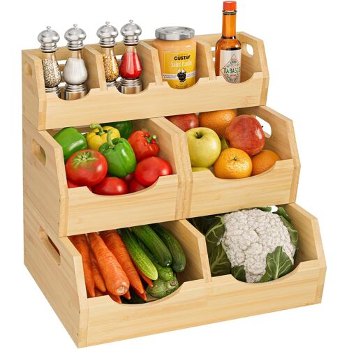 Ulteronixshop-Corbeille À Fruits 3 Étages, Panier À Fruits En Bambou, Support À Panier De Fruits Rangement En Bois Pour Les Légumes, Légumes, Pain, Collations